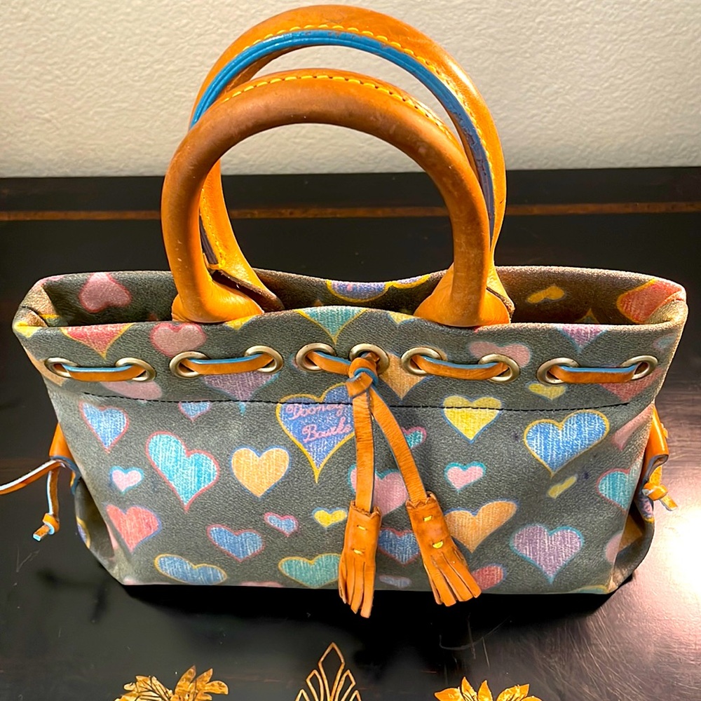 Dooney and Bourke Vintage Mini Bag with Multi Color Hearts and Tassels